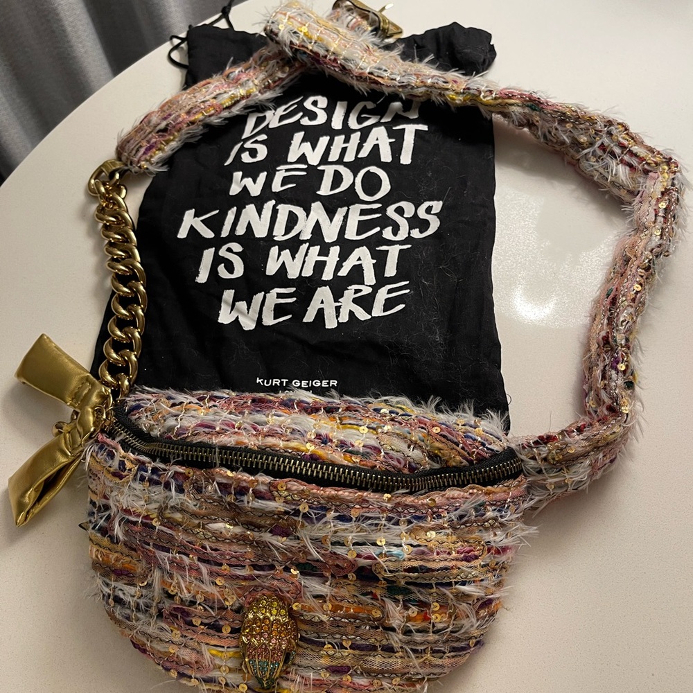 Kurt Geiger Brown and Gold Waist Bag with Braided Texture